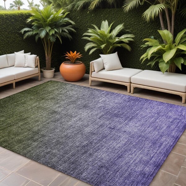 Homeroots 9' X 12' Olive Green And Purple Ombre Washable Indoor Outdoor Area Rug 563725 - main