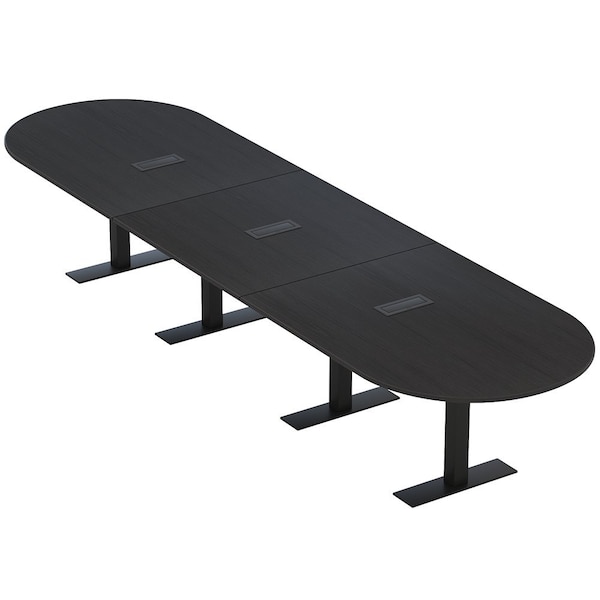 Skutchi Designs 16ft Racetrack Conference Table With Power | Harmony Series | 16 Person Meeting Room Table HAR-RAC-48X192-T.BK-U999ST19-EBLK - main