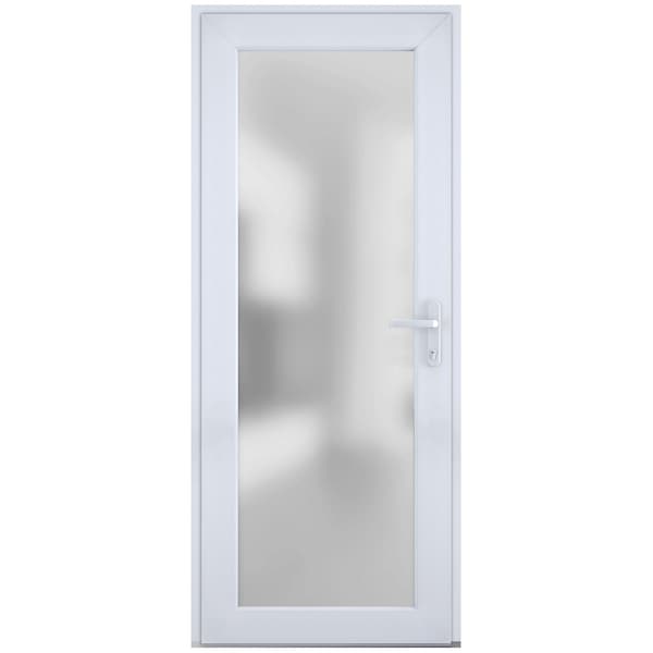 Vdomdoors Front Exterior Prehung FiberGlass Door Frosted Glass / Manux 8102 White Silk / Office Commercial an MANUX8102EXD-WS-W30 x H80-LH - main