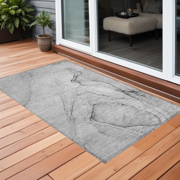 Homeroots 2' X 3' Gray Abstract Washable Non Skid Indoor Outdoor Area Rug 559370 - main