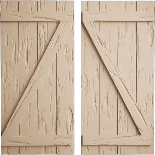Ekena Millwork Rustic Four Board Joined Board-n-Batten Pecky Cypress Faux Wood Shutters w/Z-Board, 22"W x 60"H SHUBJZ22X60PCPR - main