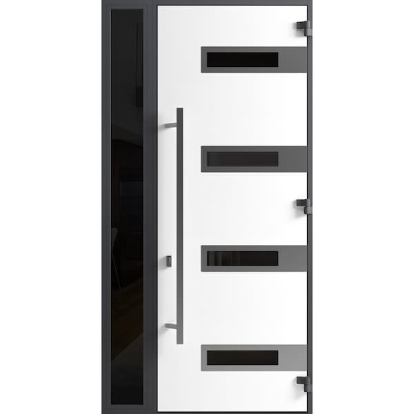 Vdomdoors Front Exterior Prehung Steel Door Ronex0131 Black Enamel 96 Sidelight Exterior Window Sidelite RONEX0131EXD-BLK-W36+14xH96-LH-I - main