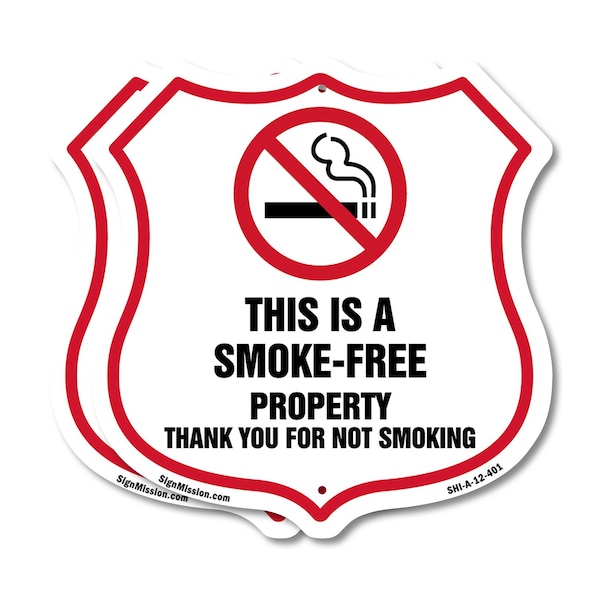 Signmission No Smoking Shield Sign This Is A Smoke F, 12 inch X 12 inch, Aluminum Metal Sign, 2PK SHI-A-2PACK-12-401 - main
