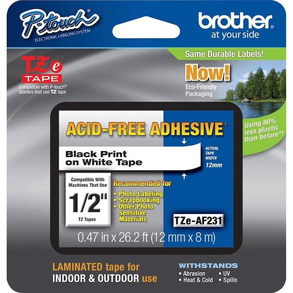 Brother Label, Blk/Wht, Acid-Free, .47" x 26.2 ft. TZEAF231G - main