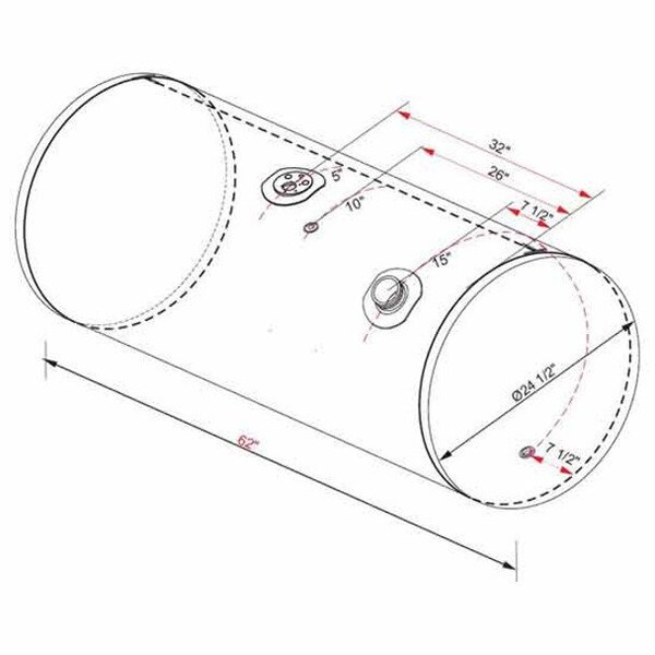 Ilc KENWORTH W900L YEAR 2000 120 GALLON REAR FILL FUEL TANK 24.5 X 62 INCH Heavy Duty Replacement Part KW W900L 2000 120 GALLON REAR FILL FUEL TANK 24.5 - main