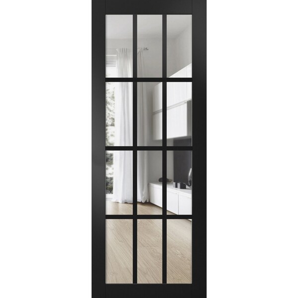 Sartodoors Slab Barn Door Panel, Felicia 3355 Matte Black with Clear Glass, Sturdy Finished Doors, Pocket Cl FELICIA3355S-BLK-36 - main