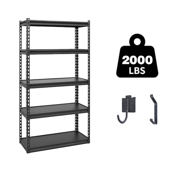 Shuntong Atlas 5-Tier 30 in.W x 12 in.D x 60 in.H Heavy Duty Storage Shelving Load 2000 Lbs, Laminated Board, Dark Grey ATB-D30-12-60-5B - main