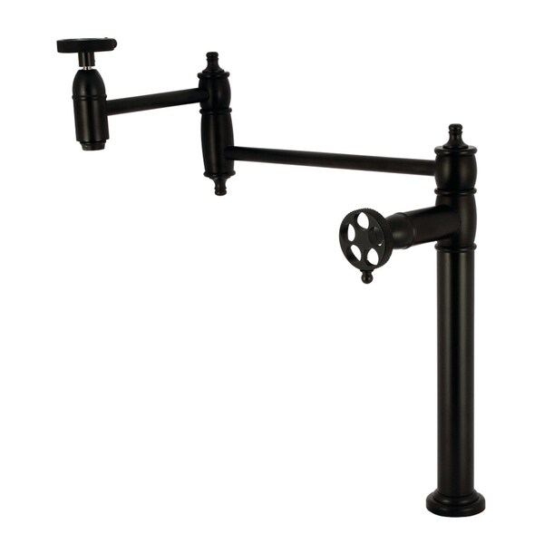 Kingston Brass Deck Mount Pot Filler Faucet with Knurled Handle, Matte Black KS3700RKX - main