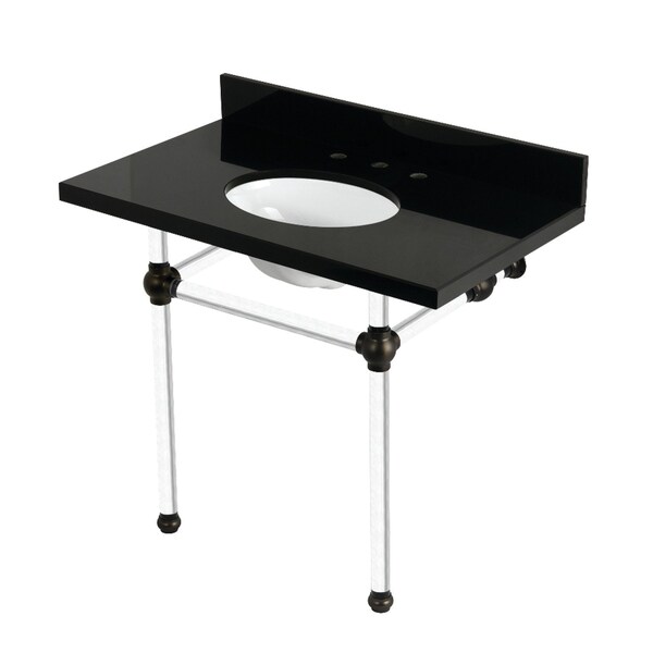 Kingston Brass 36" Black Granite Console Sink with Acrylic Legs, 8-Inch, 3-Hole, Black Granite/Oil Rubbed Bronze KVPK3630KA5 - main