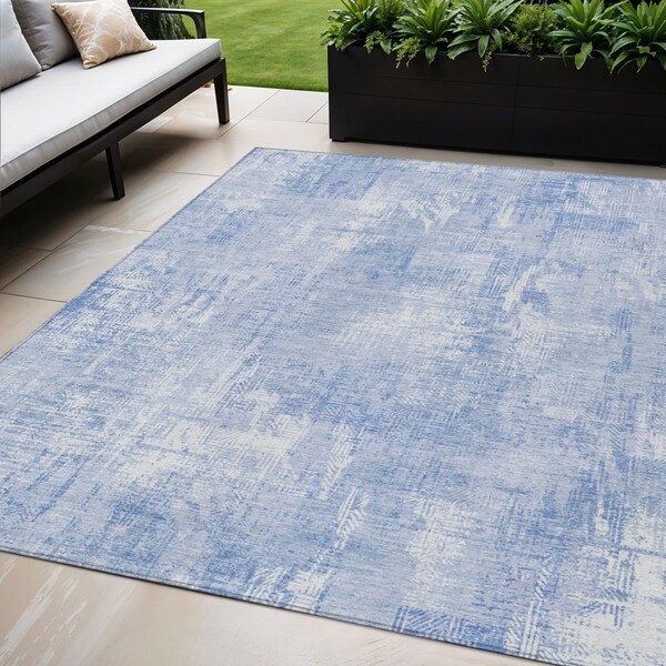 Homeroots 5' X 8' Sky Blue Denim Blue And Ivory Abstract Washable Indoor Outdoor Area Rug 583173 - main