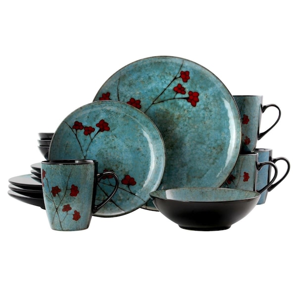 Fastfood 16 Piece Floral Accents Dinnerware Set, Blue FA1665063 - main