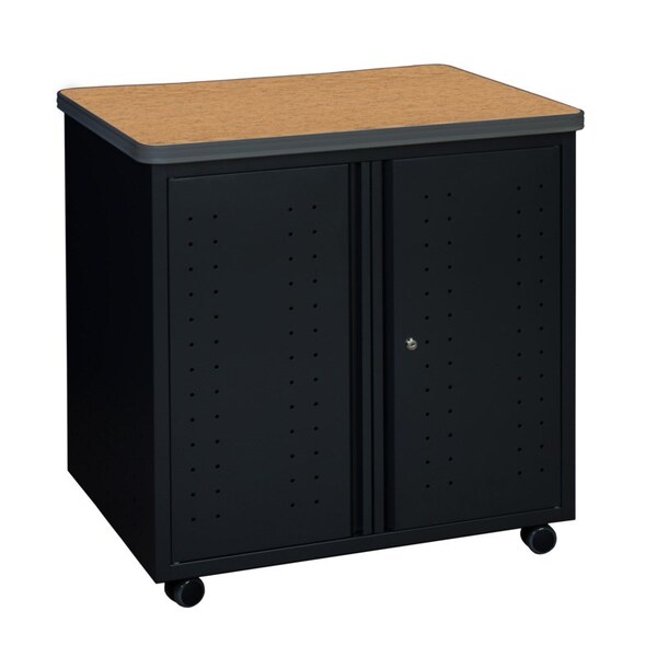 Regency Mesa Steel Mobile Locking Utility/Fax/Copy Table 30in x 23.25in - Medium Oak Top, Black Base 66746SCMOBK - main