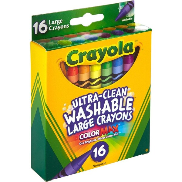 Crayola UltraClean Washable Large Crayons, Assorted, 16PK CYO523281 - main