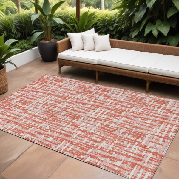 Homeroots 9' X 12' Coral Pink And Ivory Abstract Washable Indoor Outdoor Area Rug 602561 - main