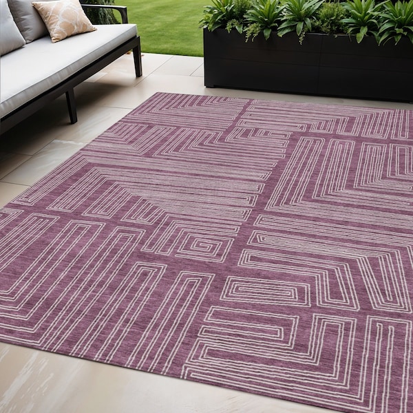 Homeroots 5' X 8' Eggplant And Ivory Geometric Washable Indoor Outdoor Area Rug 600811 - main