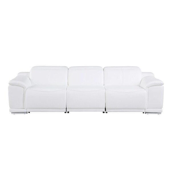 Homeroots 107" White Italian Leather Reclining Metal USB Sofa 720282 - main