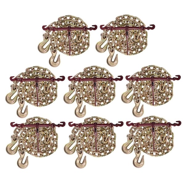 Mytee Products 3/8 20ft G70 Chain 8 and Ratchet Binder Boomer 8 Transport Chains, 8PK 38CHRBx8 - main