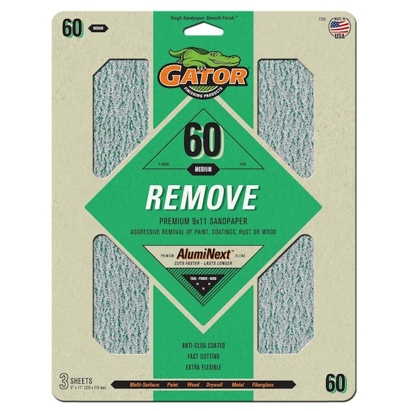 Gator Finishing AlumiNext Premium 9 x 11 in. Sandpaper, 60 Grit, 3PK 7260 - main