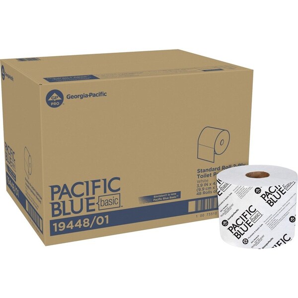 Georgia-Pacific Pacific Blue Basic High-Capacity Bathroom Tissue, Septic Safe, 2-Ply, White, 1,000 Sheets/Roll, 48PK 19448/01 - main