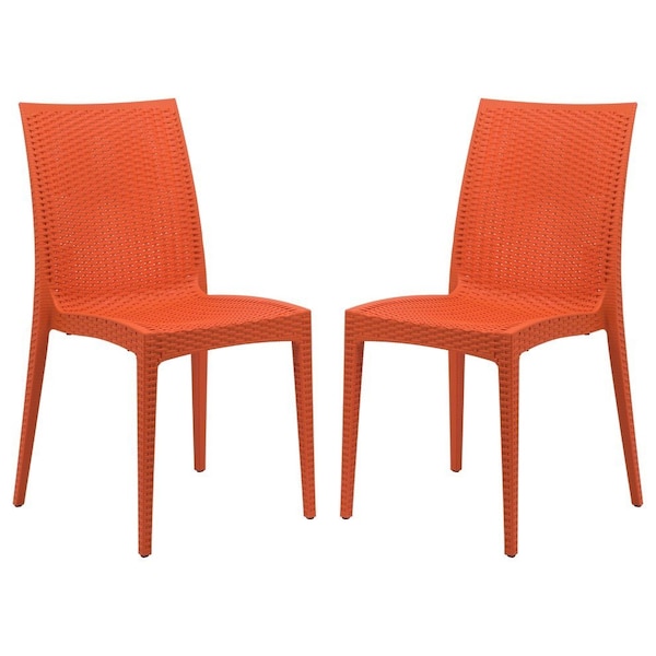 Leisuremod Weave Mace Indoor/Outdoor Dining Side Chair, Orange, 2PK MC19OR2 - main