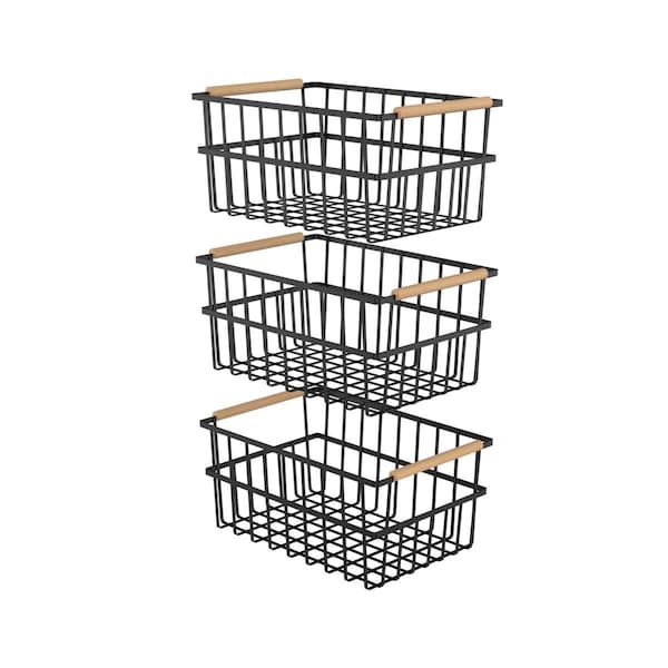 Oceanstar 6.10 x 9.09 x 12.13 in. Metal Wire Organizer Bin Basket with Card Holder, Black - Set of 3 WBH1903 - main