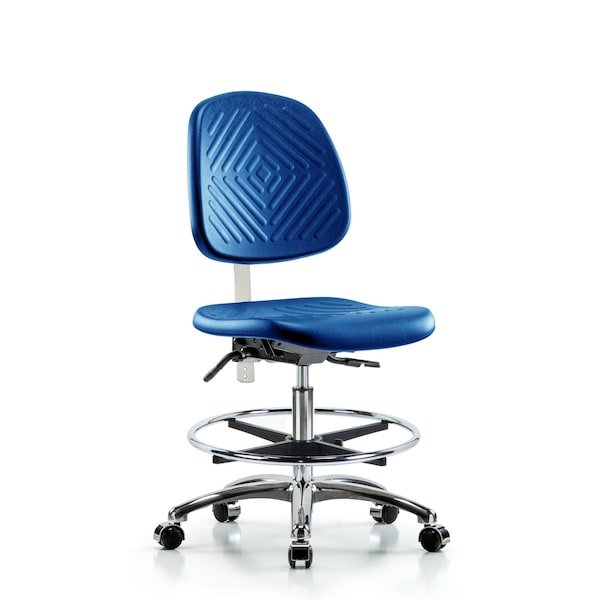 Blue Ridge Ergonomics Poly Clean Room Chair, Med Bench, Med Back, Tilt, Foot Ring, Casters, Blue BR-NCR-PMBCH-MB-CR-T1-A0-CF-CC-BLU - main