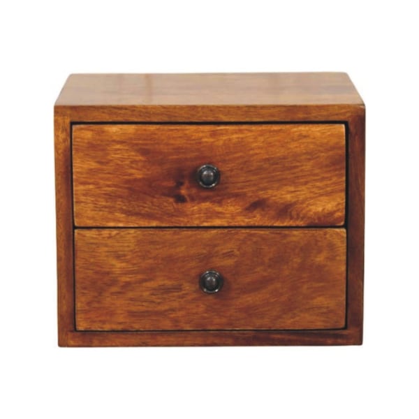 Homeroots 12" Chestnut Solid Wood Two Drawer Floating Nightstand 653842 - main