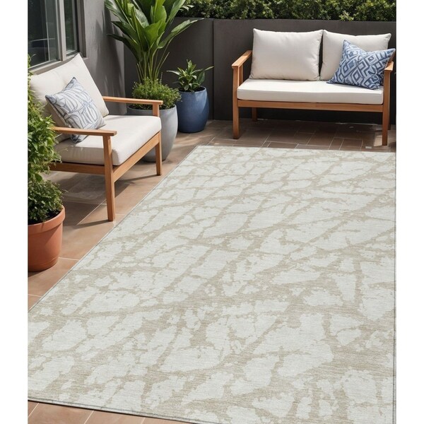 Homeroots 5' X 8' Ivory And Beige Abstract Washable Indoor Outdoor Area Rug 614360 - main