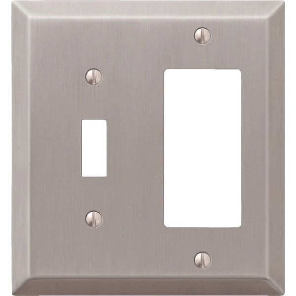 Amerelle 2-Gang Stamped Steel Single Toggle/Rocker Wall Plate Brushed Nickel 163TRBN - main
