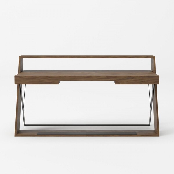 Homeroots 67" Natural And Brown and Black Wood and Iron Writing Desk With Two Drawers 482429 - main