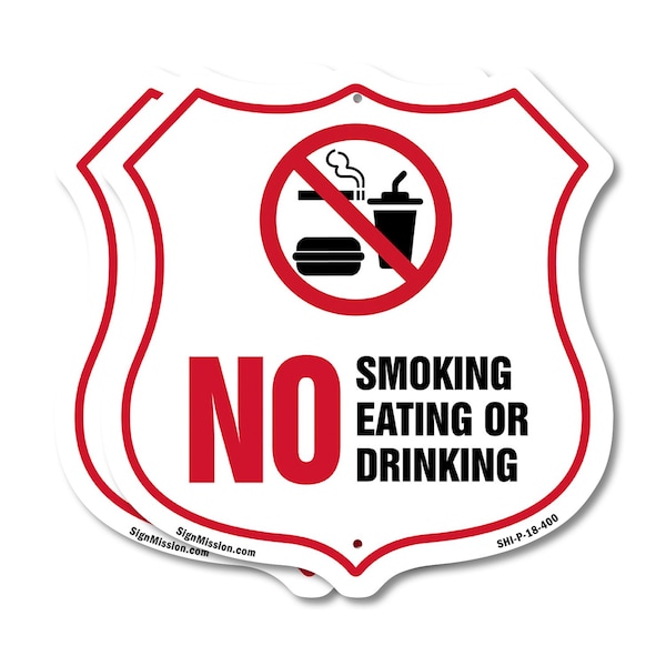 Signmission No Smoking Shield Sign No Smoking Eating, 18 inch X 18 inch, Plastic Sign, 2PK SHI-P-2PACK-18-400 - main