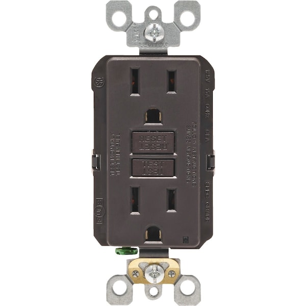 Leviton SmartlockPro Self-Test 15A Brown Residential Grade Rounded Corner 5-15R GFCI Outlet R10-GFNT1-00K - main