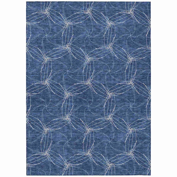 Homeroots 8' X 10' Navy Blue And Ivory Geometric Washable Indoor Outdoor Area Rug 614092 - main