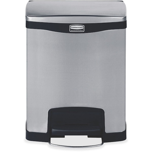 Rubbermaid Commercial Slim Jim Step-On 8 gal Rectangular Step-On Can, Black, Foot Pedal, Stainless Steel, 14 7/8 in 1901985 - main