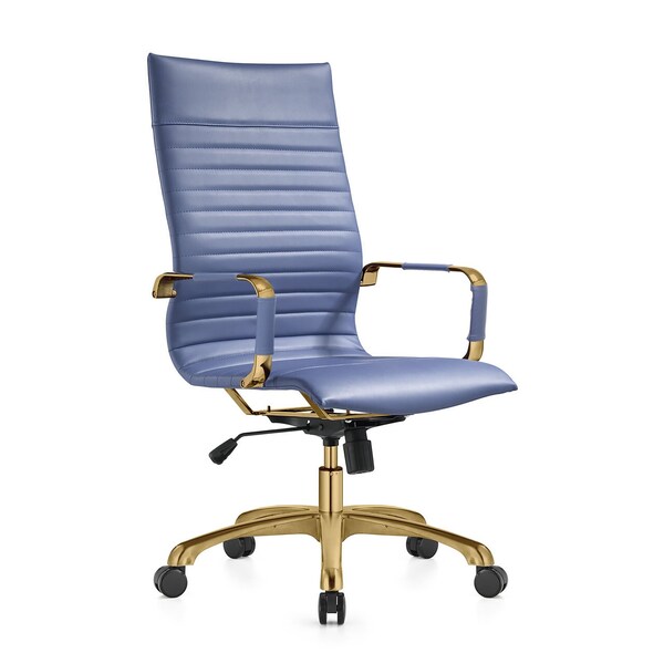 Leisuremod Harris High-Back Faux Leather Office Chair with Gold Frame, Navy Blue HOTG19BUL - main