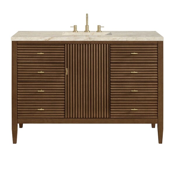 James Martin Vanities Myrrin 48" Single Vanity, Mid Century Walnut, w/ 3 CM Tajnar Eclos Top 485-V48-WLT-3TJR - main