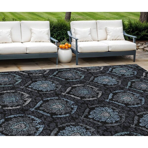Homeroots 8' X 10' Blue Charcoal And Gray Medallion Washable Indoor Outdoor Area Rug 587701 - main