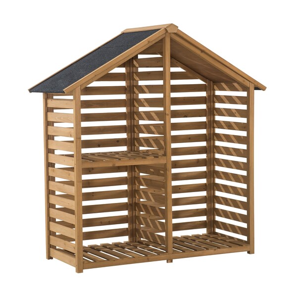 Sunjoy Outdoor Wooden Storage Shed, Firewood Storage Rack with Waterproof Asphalt Roof and 2-Tier Shelves A803002600 - main