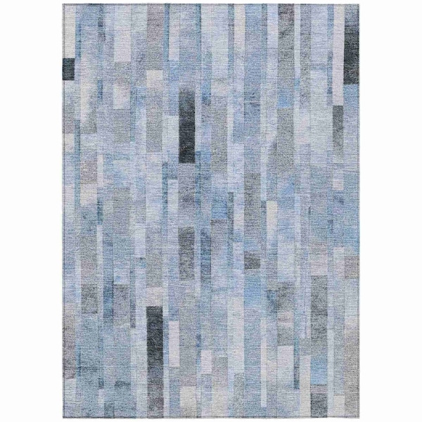 Homeroots 5' X 8' Blue And Gray Striped Washable Indoor Outdoor Area Rug 615513 - main