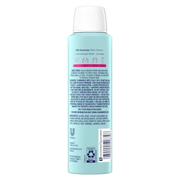 Degree Women Rose and Waterlily Scent Whole Body Deodorant Spray, 4 Ounce, 12PK 64764055 - main