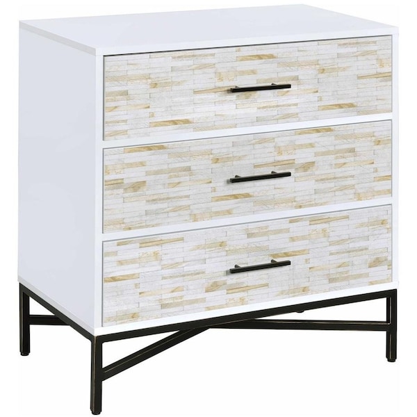Homeroots 32" X 19" X 33" White Weathered Wood Pattern Nightstand 319112 - main