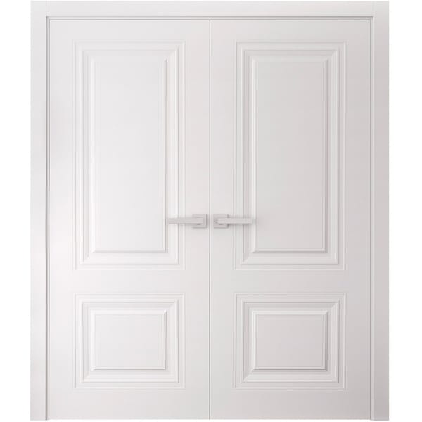 Sartodoors Interior Double Doors 48 x 80 inches, BASIC 9772 White, Wood Interior Solid Panel Frame, Closet B BASIC9772DD-SKIN-48 - main