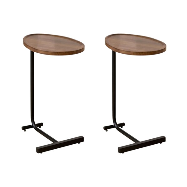 Homeroots Set of Two Brown and Black Wood and Metal Oval End Tables, 2PK 635693 - main