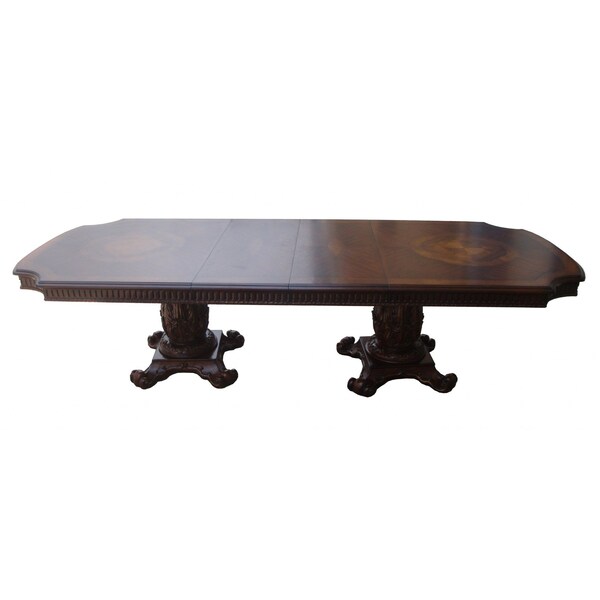 Homeroots 136" Brown Solid Wood And Solid Manufactured Wood Double Pedestal Base Dining Table 376940 - main