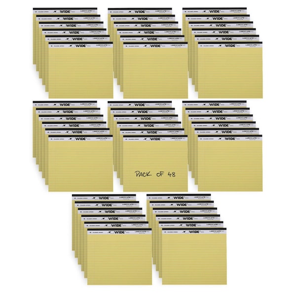 Roaring Spring Case of Canary Landscape Pads, 11"x9.5", 40 sheets, College Ruled, Perforated, Portrait Orientation, PK48 74501cs - main