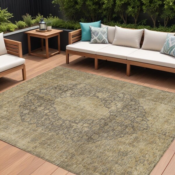 Homeroots 10' X 14' Brown And Beige Medallion Washable Indoor Outdoor Area Rug 616453 - main