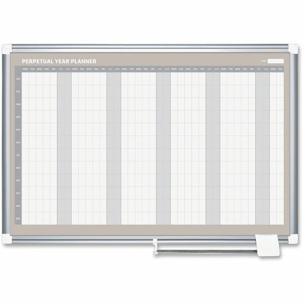 Mastervision Calendar Planning Board, Steel, 38 in, 50 in, Aluminum Frame, White/Gray, Matte GA0594830 - main