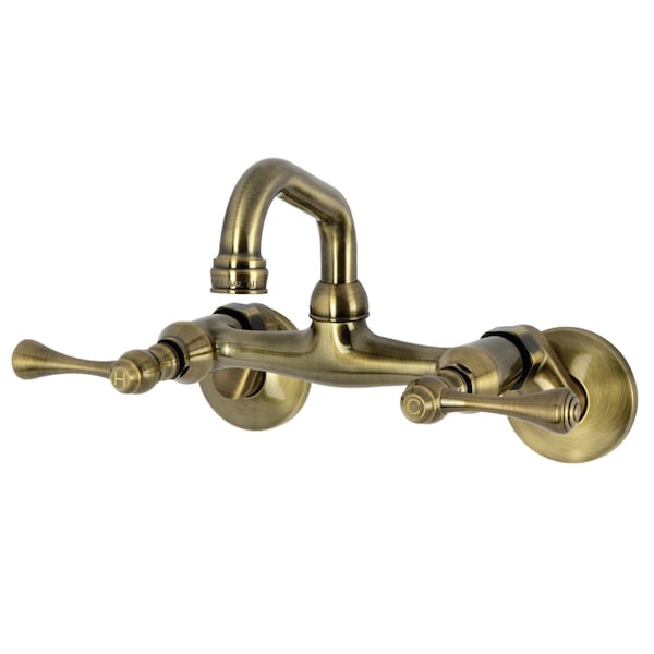 Kingston Brass Double-Handle Wall Mount Bar Faucet, Antique Brass KS312AB - main