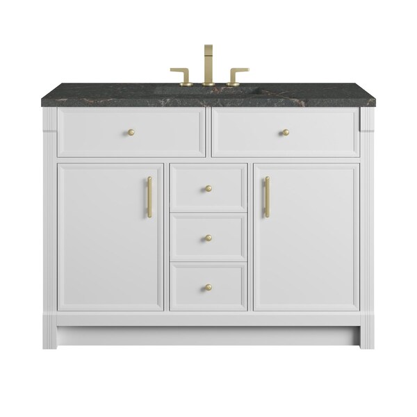 James Martin Vanities Bellshire 48" Single Vanity, Bright White w/ 3 CM Parisien Bleu Silestone Top 660-V48-BW-3PBL - main
