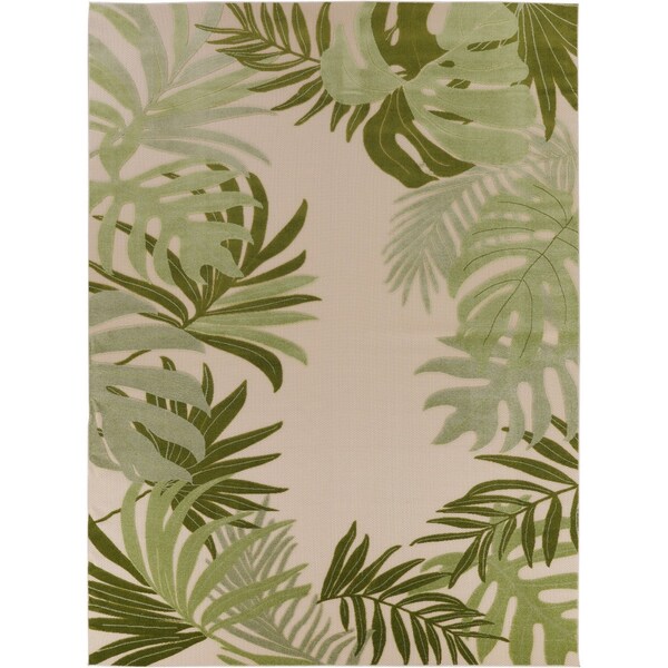 Homeroots 8' X 11' Ivory And Green Palm Leaf Indoor Outdoor Area Rug 548091 - main